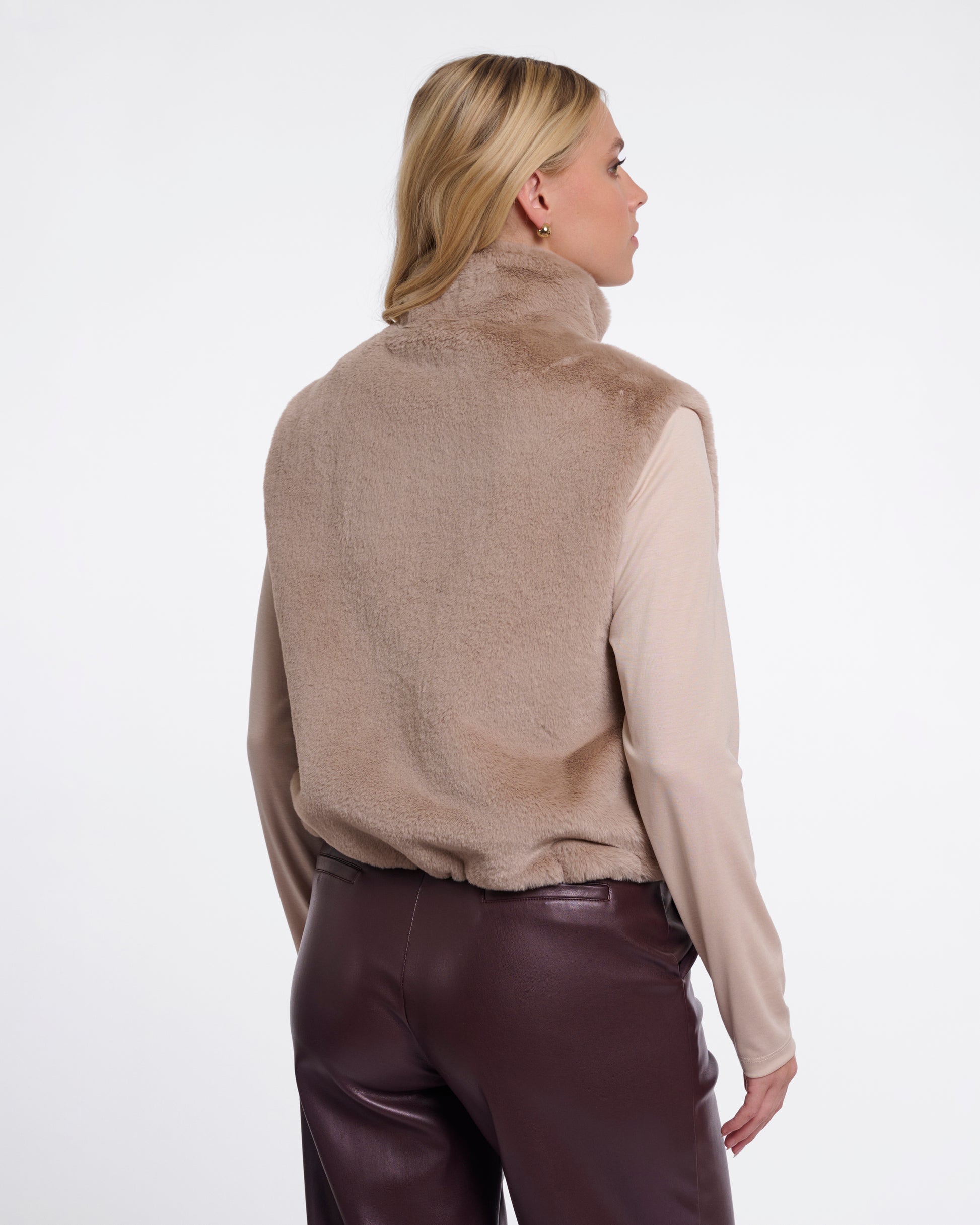 Rino & Pelle Nikki Womens Short Faux Fur Waistcoat - Oat | CHO | Designer Womens Short faux fur waistcoat