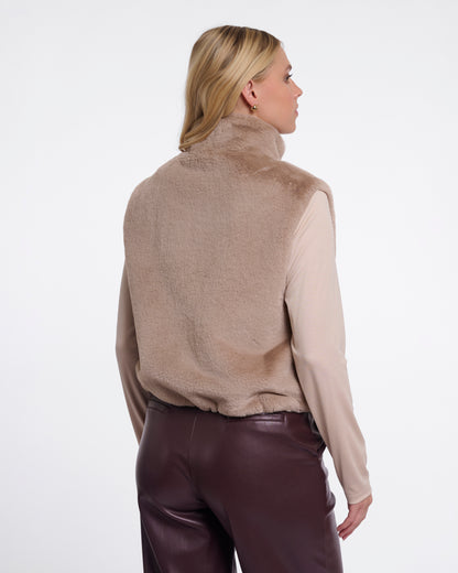 Rino & Pelle Nikki Womens Short Faux Fur Waistcoat - Oat | CHO | Designer Womens Short faux fur waistcoat