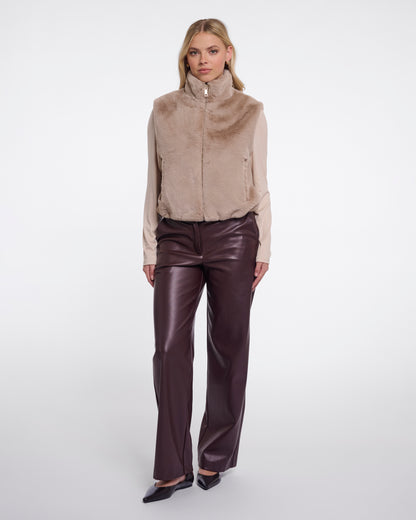 Rino & Pelle Nikki Womens Short Faux Fur Waistcoat - Oat | CHO | Designer Womens Short faux fur waistcoat