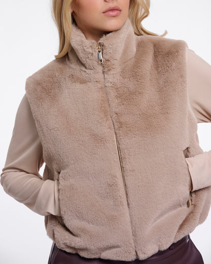 Rino & Pelle Nikki Womens Short Faux Fur Waistcoat - Oat | CHO | Designer Womens Short faux fur waistcoat
