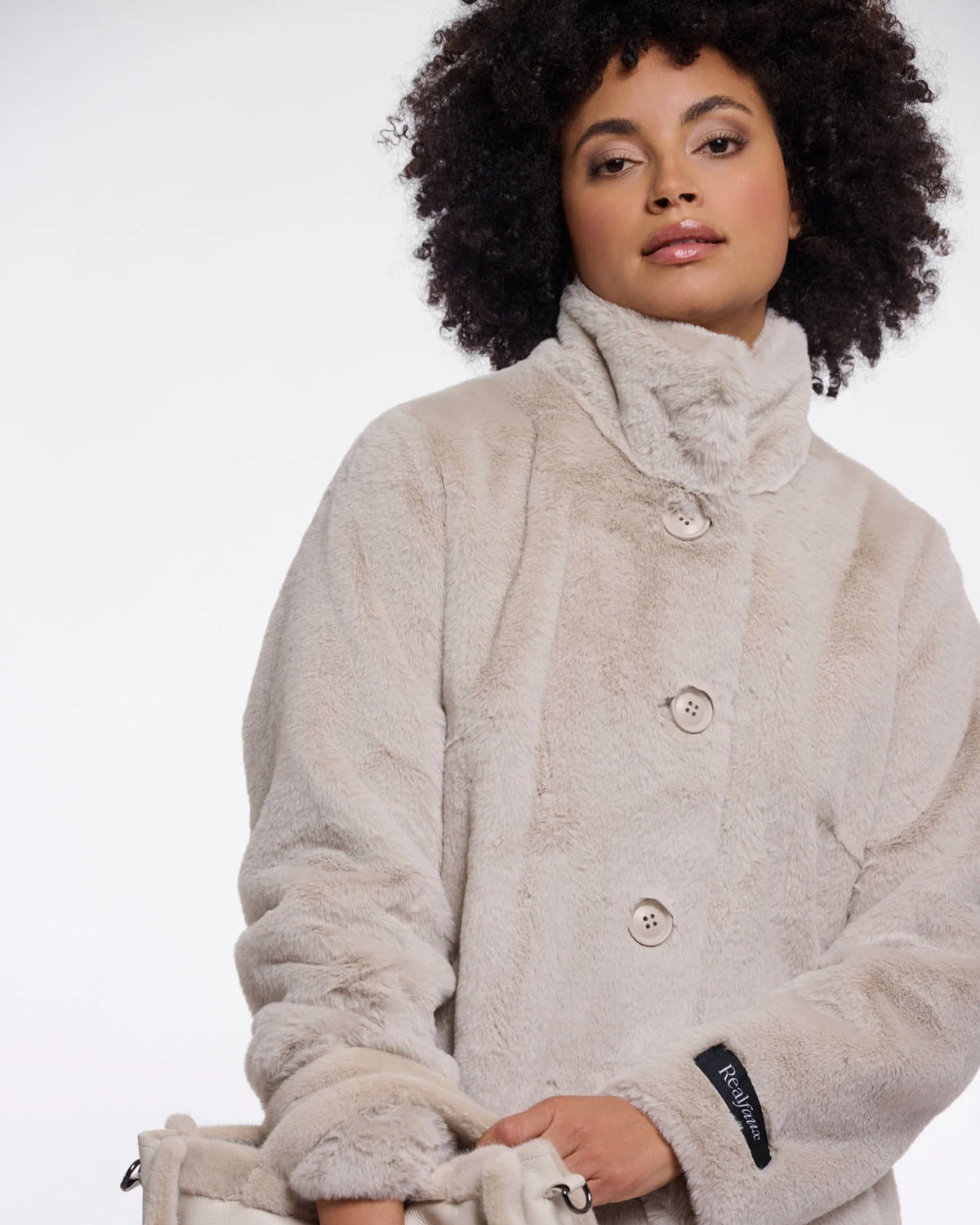 Rino & Pelle Nonna Womens Single Breasted Faux Fur Coat - Birch