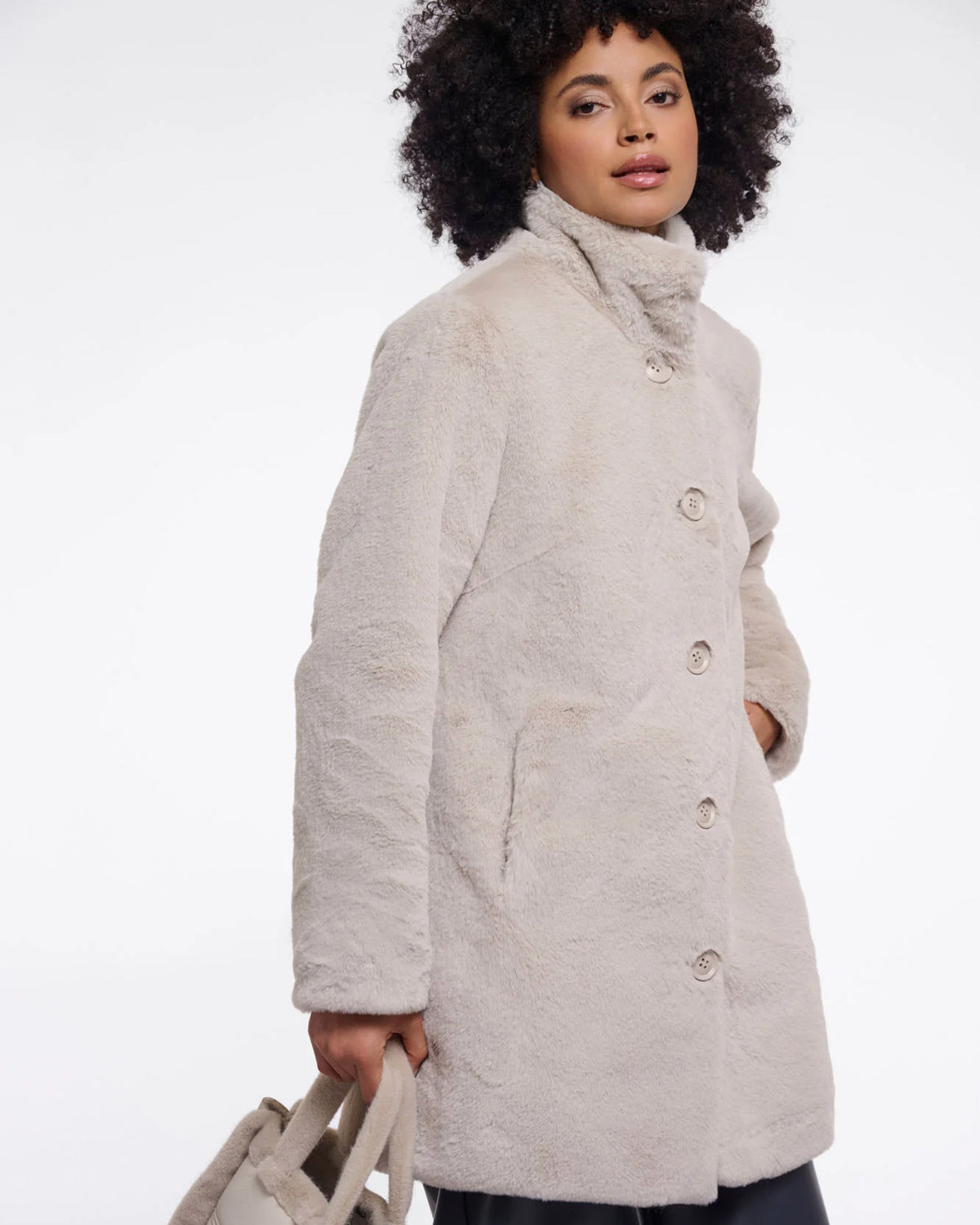 Rino & Pelle Nonna Womens Single Breasted Faux Fur Coat - Birch