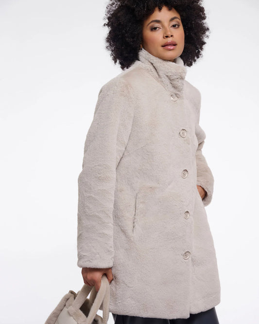 Rino & Pelle Nonna Womens Single Breasted Faux Fur Coat - Birch | CHO | Designer Womens Faux Fur Coats