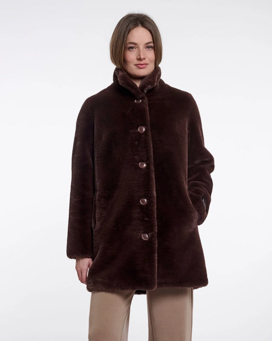 Rino & Pelle Nonna Womens Single Breasted Faux Fur Coat - Coffee Roast | CHO | Designer Womens Faux Fur Coats