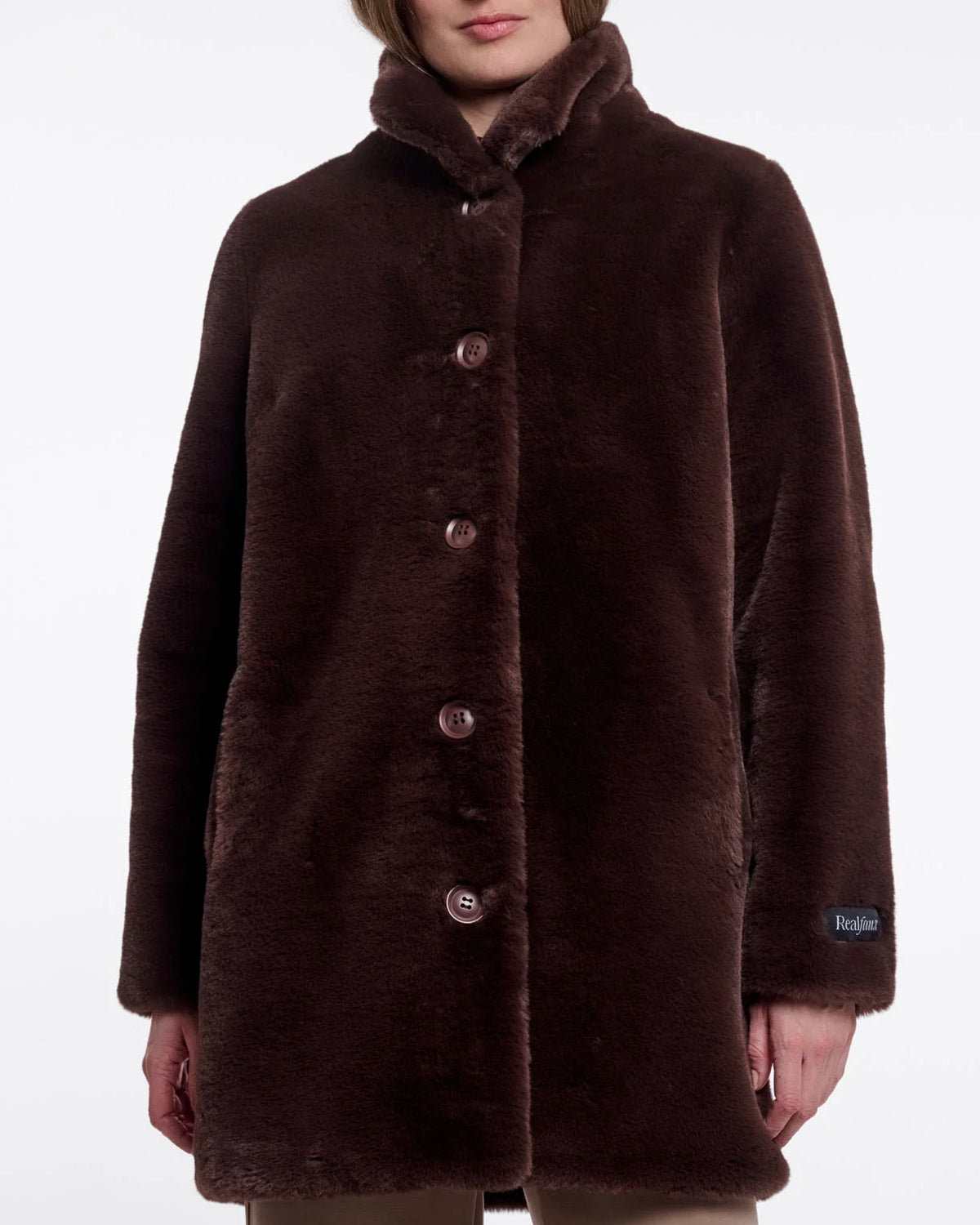 Rino & Pelle Nonna Womens Single Breasted Faux Fur Coat - Coffee Roast | CHO | Designer Womens Faux Fur Coats