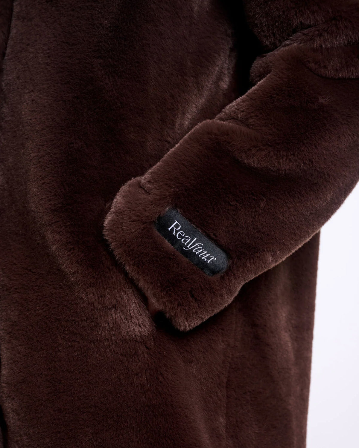 Rino & Pelle Nonna Womens Single Breasted Faux Fur Coat - Coffee Roast | CHO | Designer Womens Faux Fur Coats