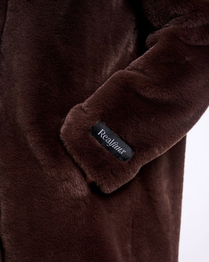 Rino & Pelle Nonna Womens Single Breasted Faux Fur Coat - Coffee Roast | CHO | Designer Womens Faux Fur Coats