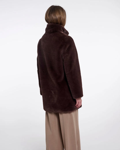 Rino & Pelle Nonna Womens Single Breasted Faux Fur Coat - Coffee Roast | CHO | Designer Womens Faux Fur Coats