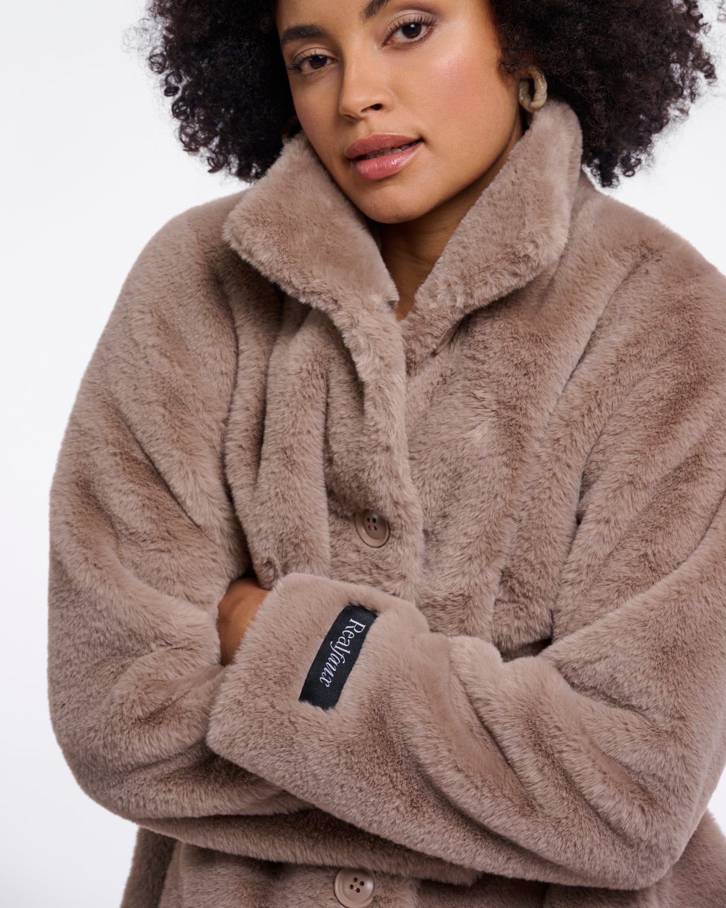 Rino & Pelle Nonna Womens Single Breasted Faux Fur Coat - Mocha Latte | CHO | Designer Womens faux fur coat