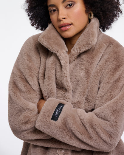 Rino & Pelle Nonna Womens Single Breasted Faux Fur Coat - Mocha Latte | CHO | Designer Womens faux fur coat
