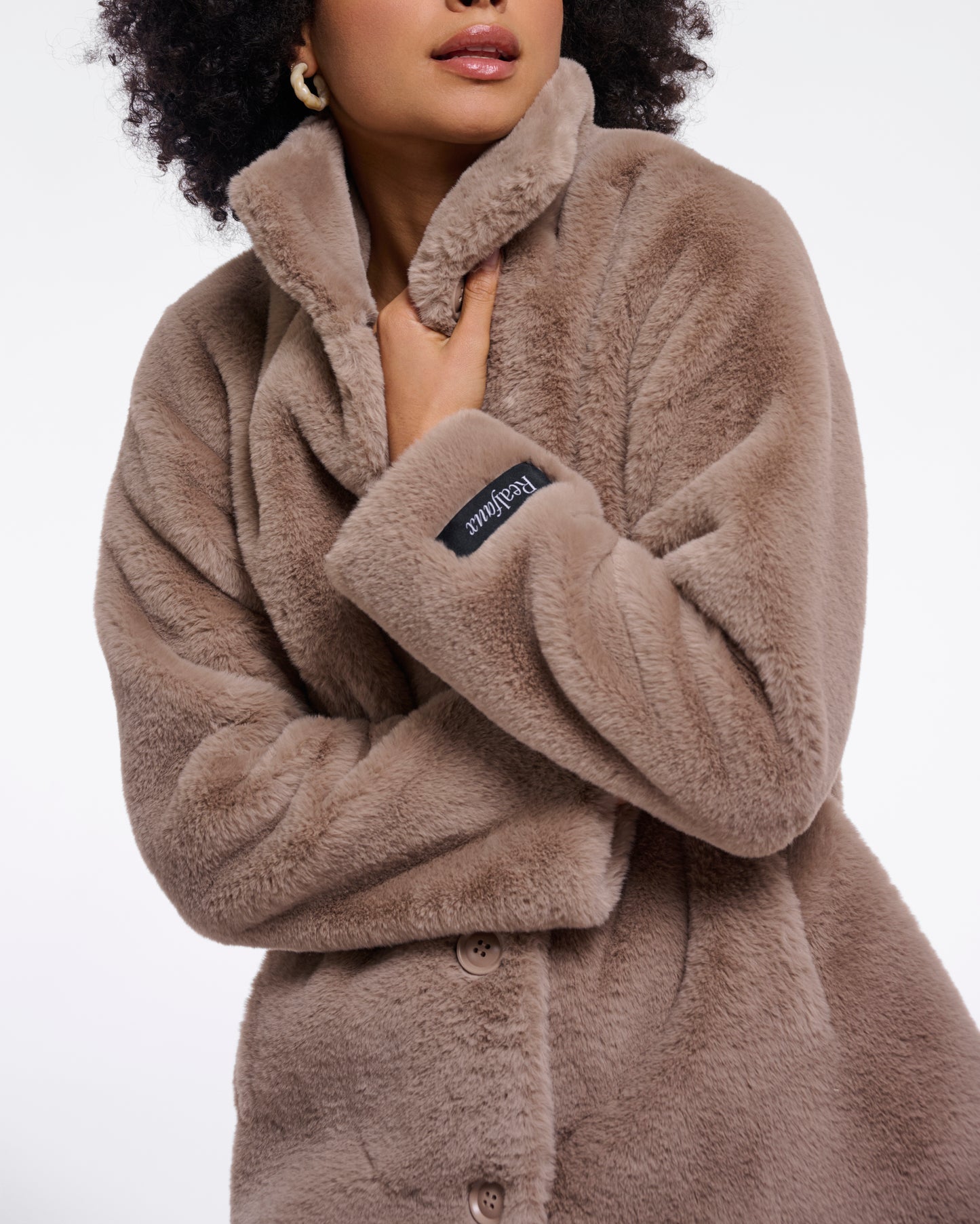 Rino & Pelle Nonna Womens Single Breasted Faux Fur Coat - Mocha Latte | CHO | Designer Womens faux fur coat