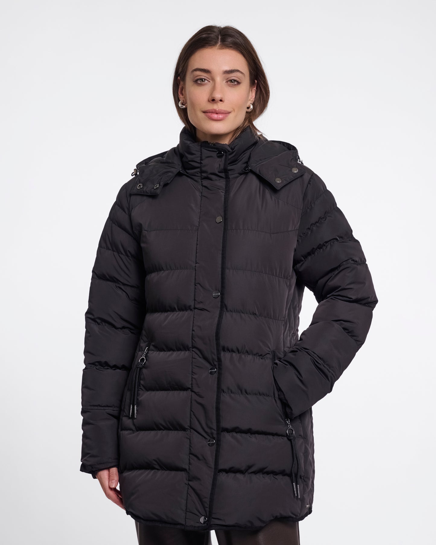 Rino & Pelle Nusa Womens Padded Coat With Detachable Hood - Black | CHO | Designer Womens Padded Coat