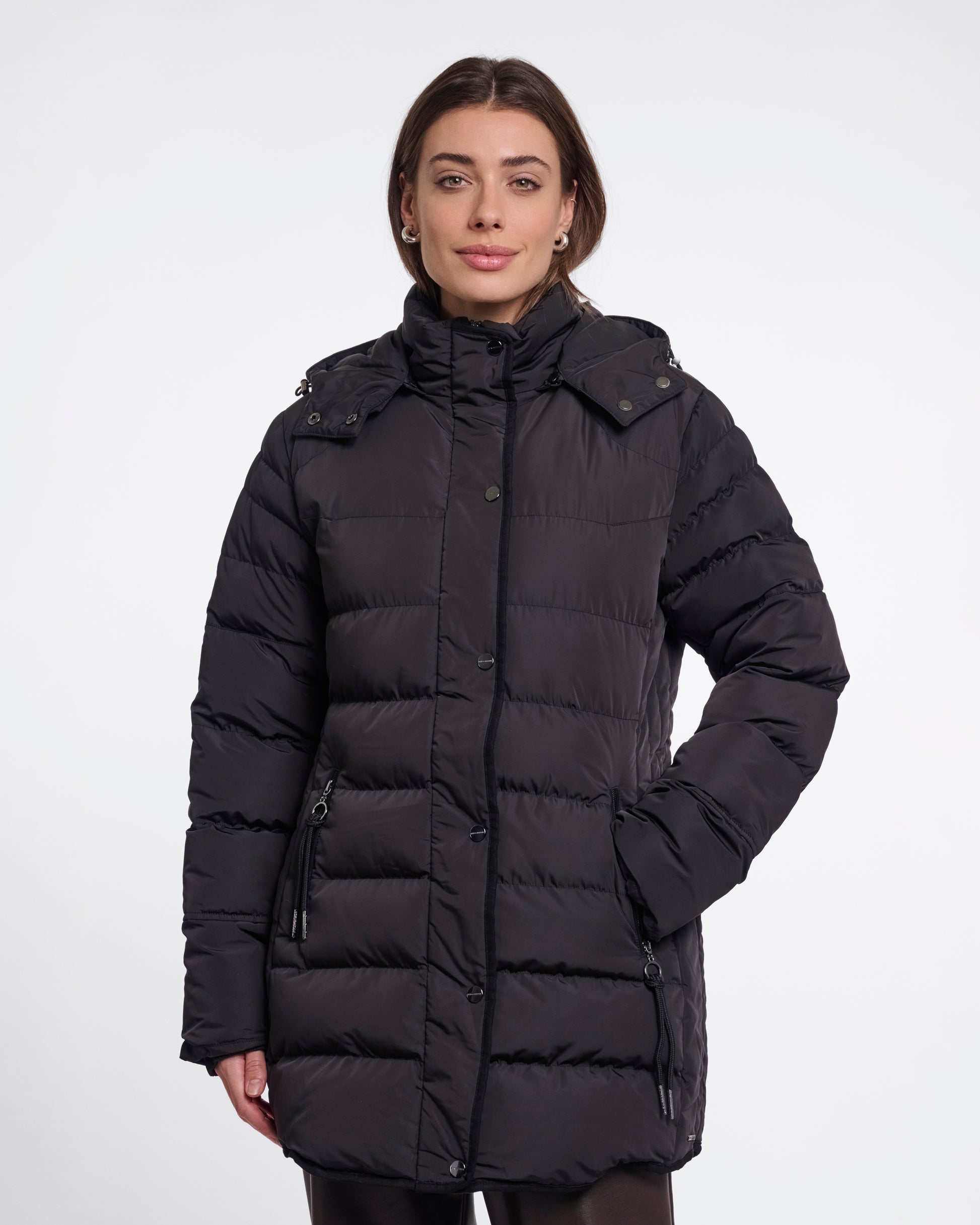Rino & Pelle Nusa Womens Padded Coat With Detachable Hood - Black | CHO | Designer Womens Padded Coat