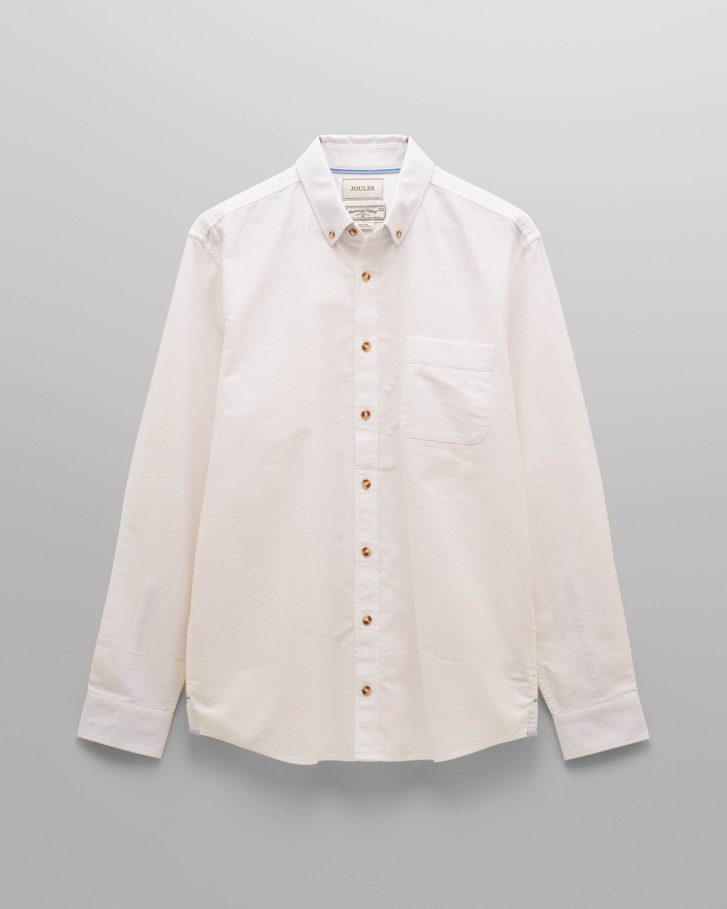 Joules Mens Classic Fit Plain Oxford Shirt - White | CHO | Designer Mens Long Sleeve Shirts