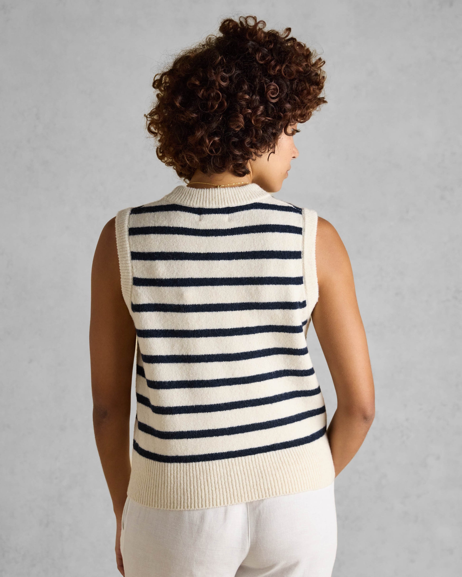 Joules Holly Womens Crew Neck Knit Tank Top - Cream/Navy - CHO - Designer Womens Knit Tank Tops