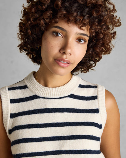 Joules Holly Womens Crew Neck Knit Tank Top - Cream/Navy - CHO - Designer Womens Knit Tank Tops