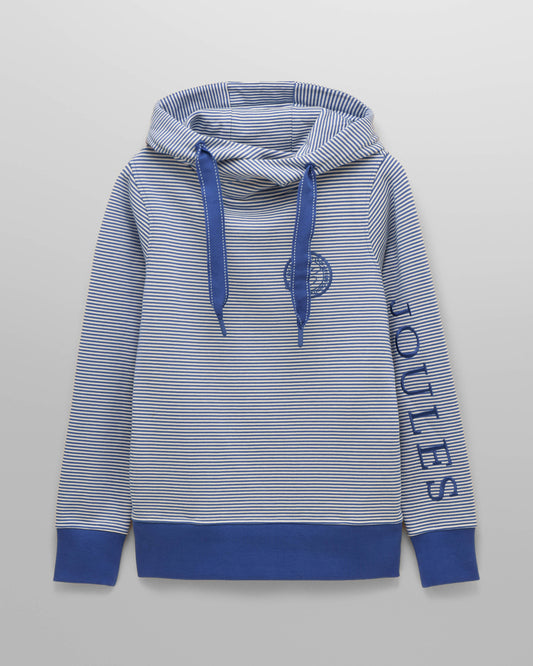 Joules Rushton Womens Cowl Neck Hoodie - Blue/White - CHO - Designer Womens Hoodies