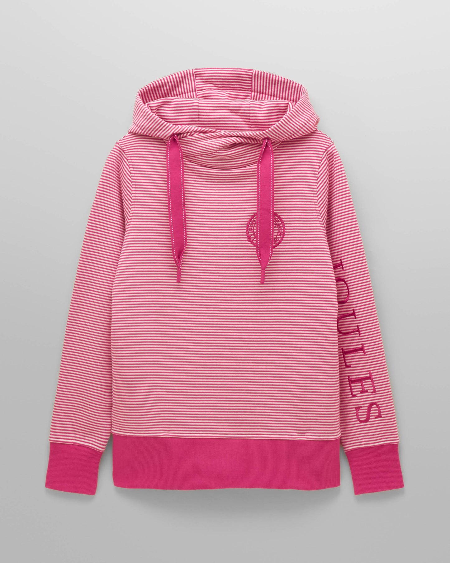 Joules Rushton Womens Cowl Neck Hoodie - Pink/White - CHO - Designer Womens Hoodies