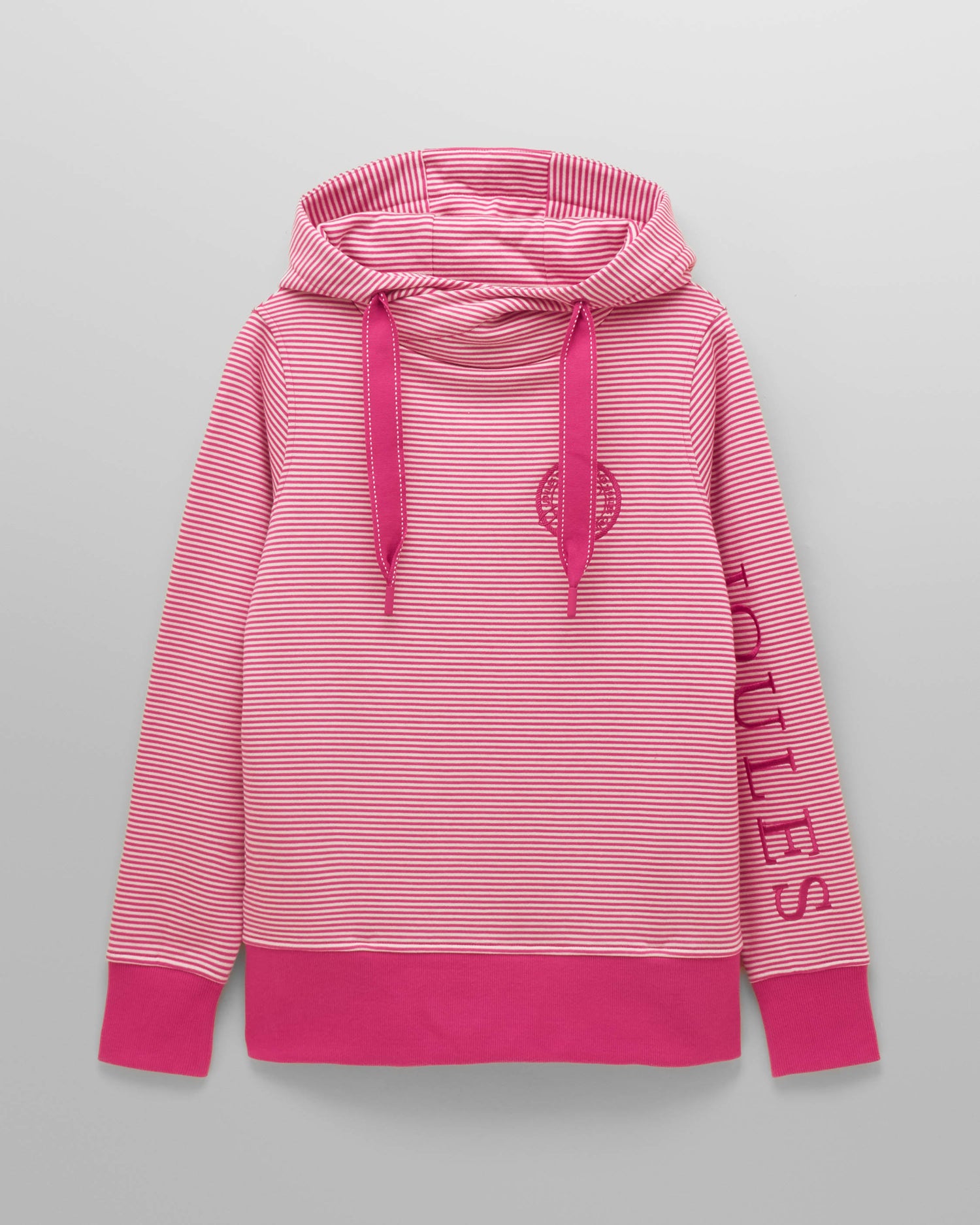 Joules Rushton Womens Cowl Neck Hoodie - Pink/White - CHO - Designer Womens Hoodies