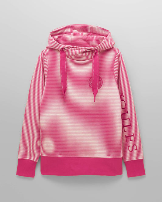 Joules Rushton Womens Cowl Neck Hoodie - Pink/White - CHO - Designer Womens Hoodies