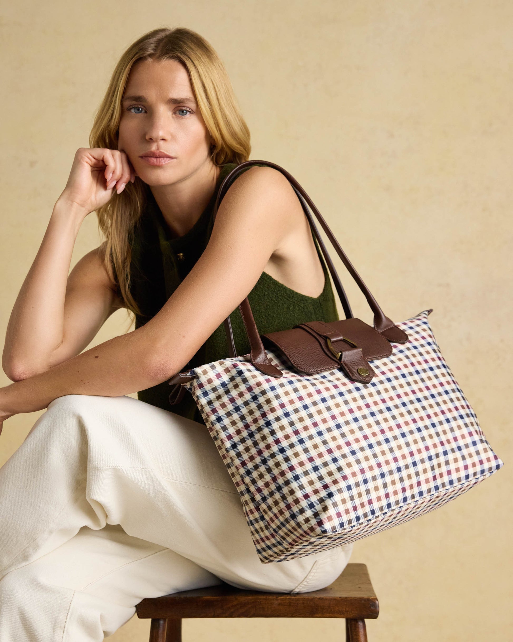 Joules Edie Womens Nylon Tote Bag - Gingham - CHO - Designer Womens Tote Bags