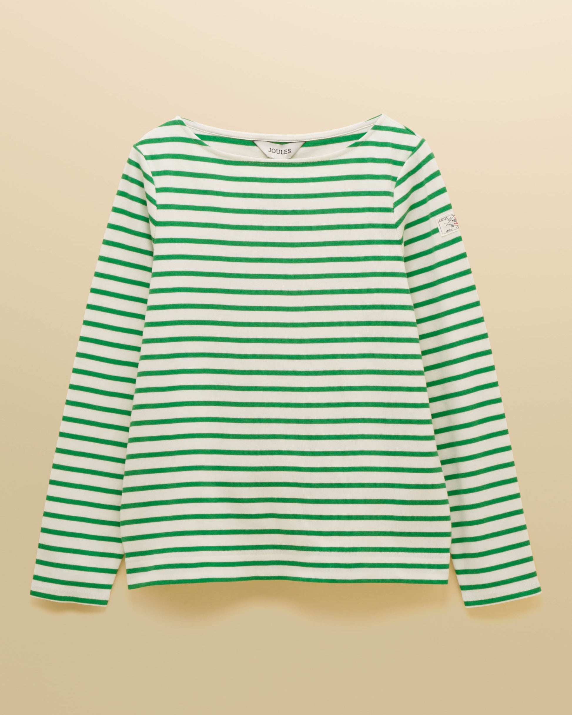 Joules New Harbour Womens Striped Breton Top - White/Green Stripe - CHO - Designer Womens Long Sleeve T-Shirts