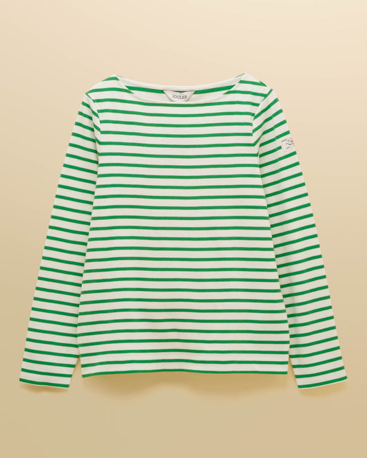 Joules New Harbour Womens Striped Breton Top - White/Green Stripe - CHO - Designer Womens Long Sleeve T-Shirts