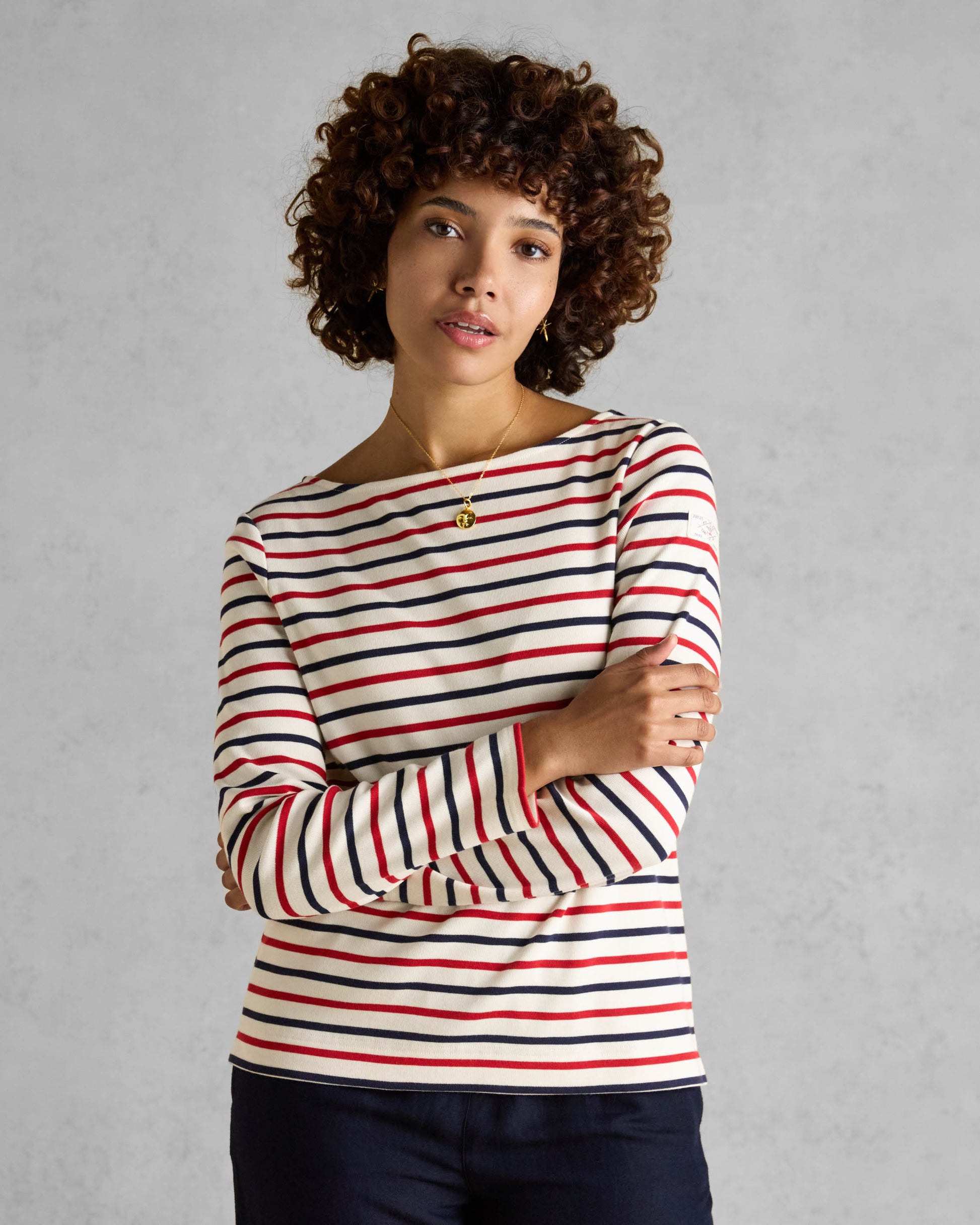 Joules New Harbour Womens Striped Breton Top - London Bus Stripe - CHO - Designer Womens Long Sleeve T-Shirts