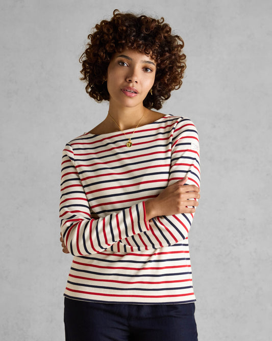 Joules New Harbour Womens Striped Breton Top - London Bus Stripe - CHO - Designer Womens Long Sleeve T-Shirts