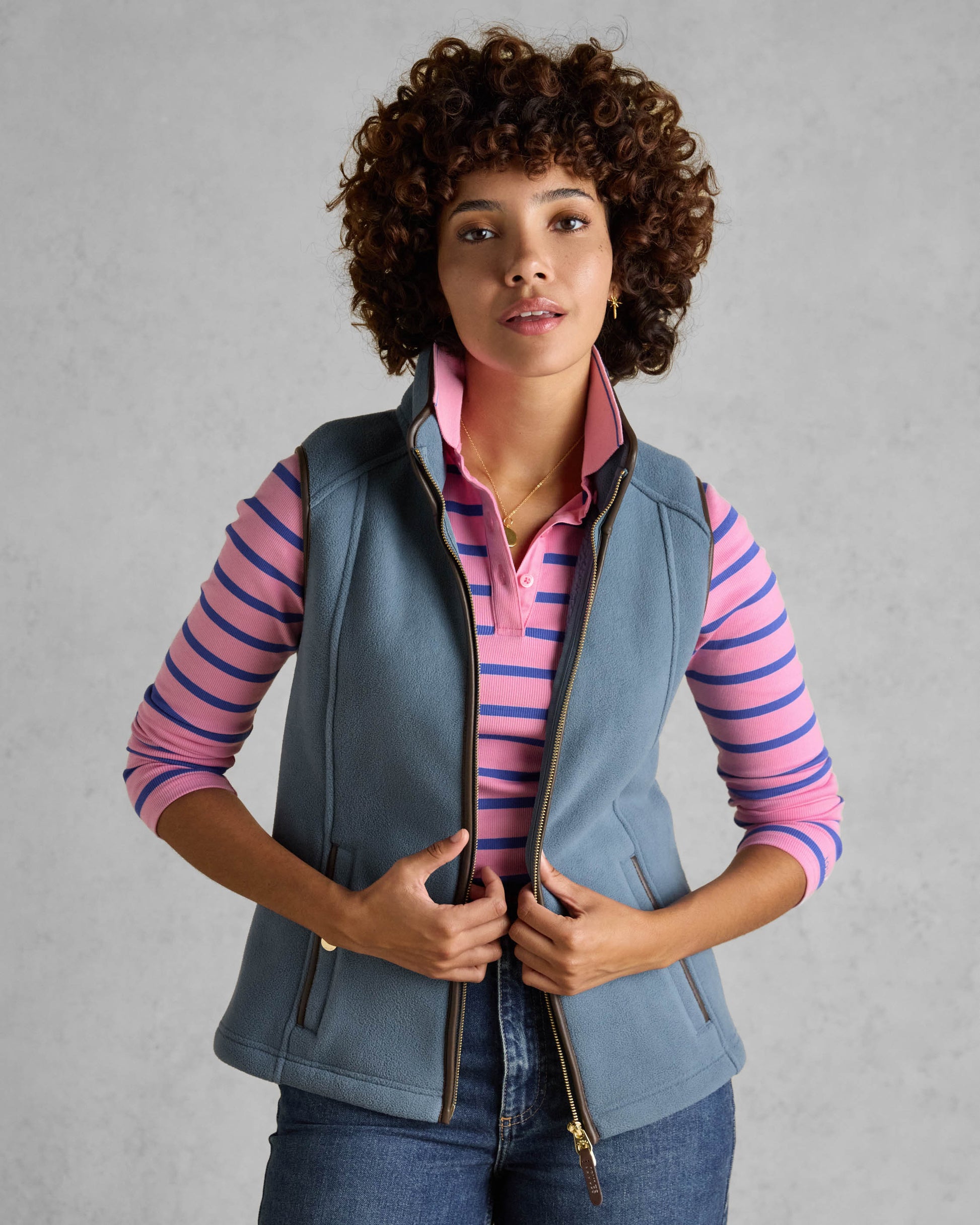 Joules Womens Heritage Gilet - Blue - CHO - Designer Womens Fleece Gilets