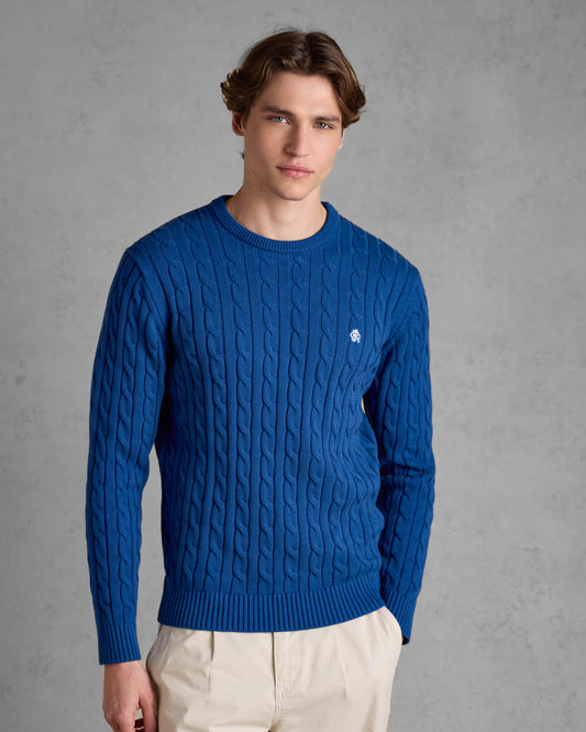 Joules Hillside Mens Cable Knit Crew Neck Jumper - Navy | CHO | Designer 