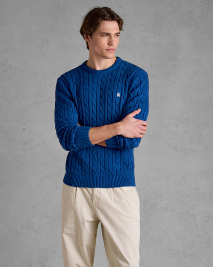 Joules Hillside Mens Cable Knit Crew Neck Jumper - Navy | CHO | Designer 