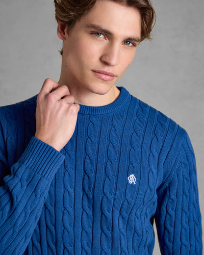 Joules Hillside Mens Cable Knit Crew Neck Jumper - Navy | CHO | Designer 