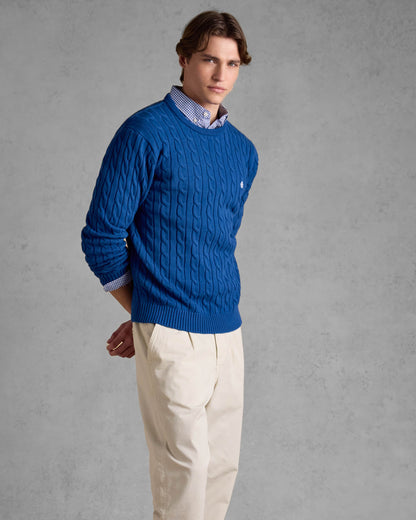 Joules Hillside Mens Cable Knit Crew Neck Jumper - Navy | CHO | Designer 