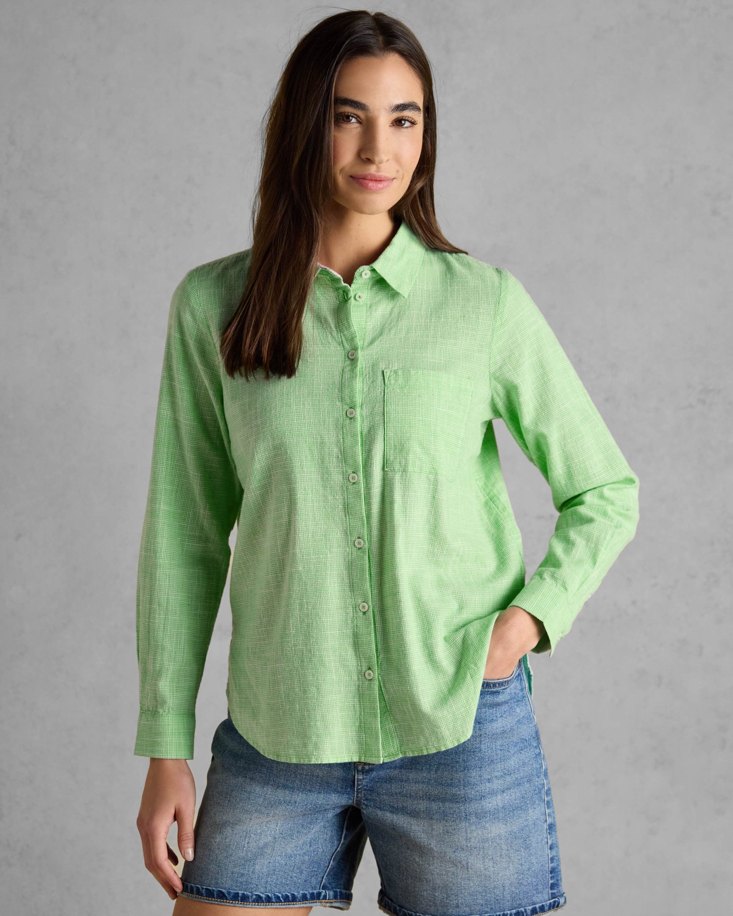 Joules Ida Womens Long Sleeve Shirt - Green | CHO | Designer 