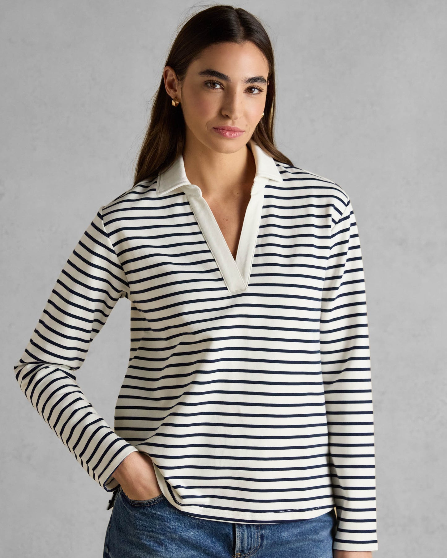 Joules Tallie Sweat Womens Collared Top - Navy/Cream - CHO - Designer 