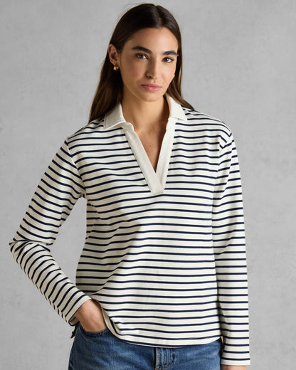 Joules Tallie Sweat Womens Collared Top - Navy/Cream - CHO - Designer 