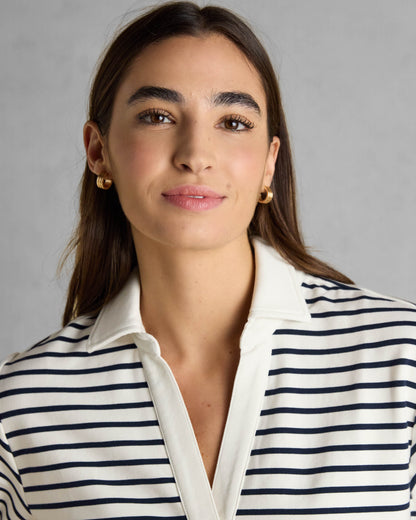 Joules Tallie Sweat Womens Collared Top - Navy/Cream - CHO - Designer 