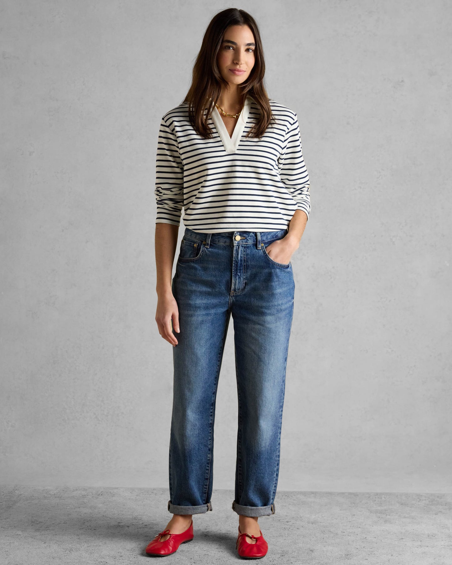 Joules Tallie Sweat Womens Collared Top - Navy/Cream - CHO - Designer 