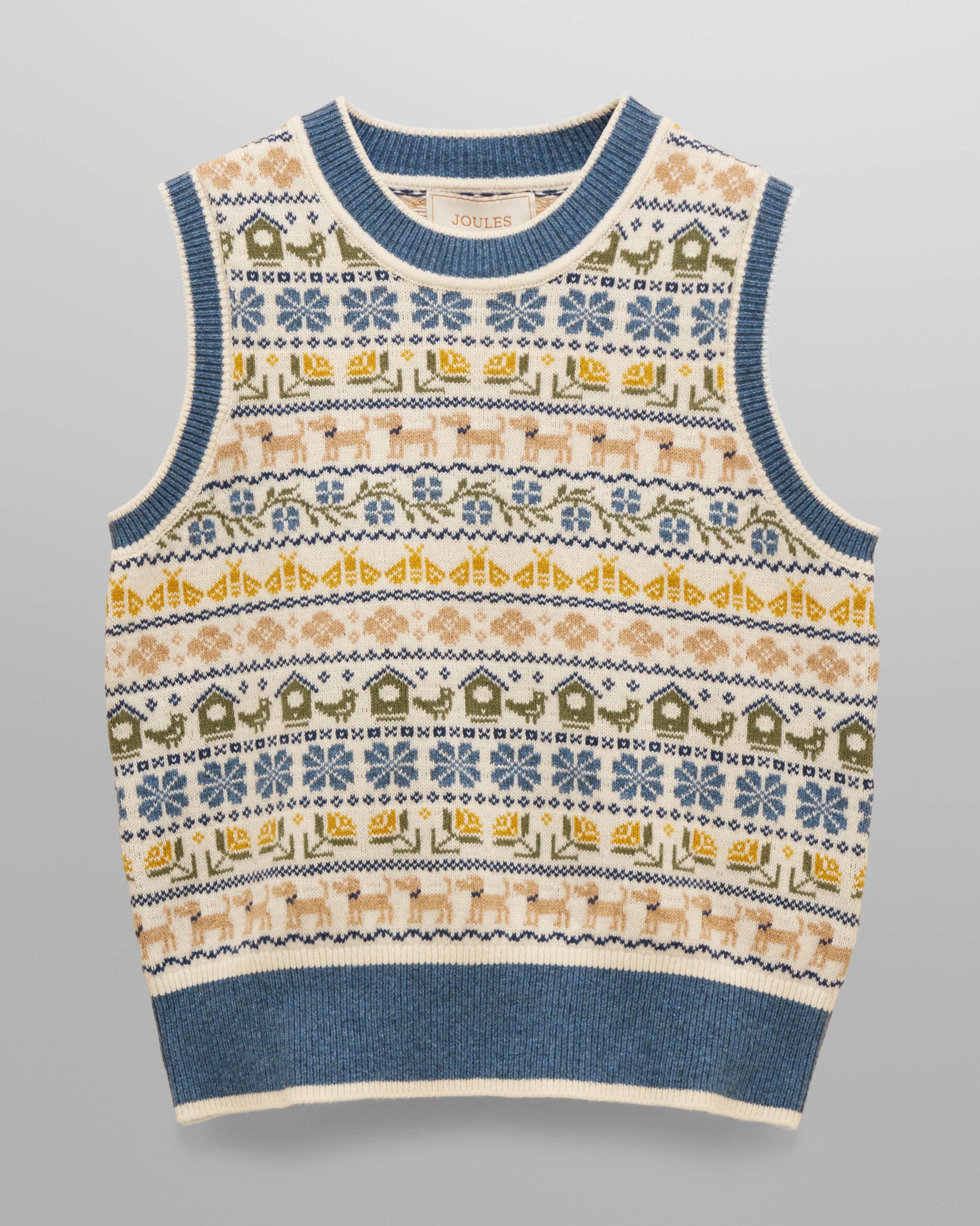 Joules Womens Intarsia Knitted Tank Top - Cream/Blue, flat lay