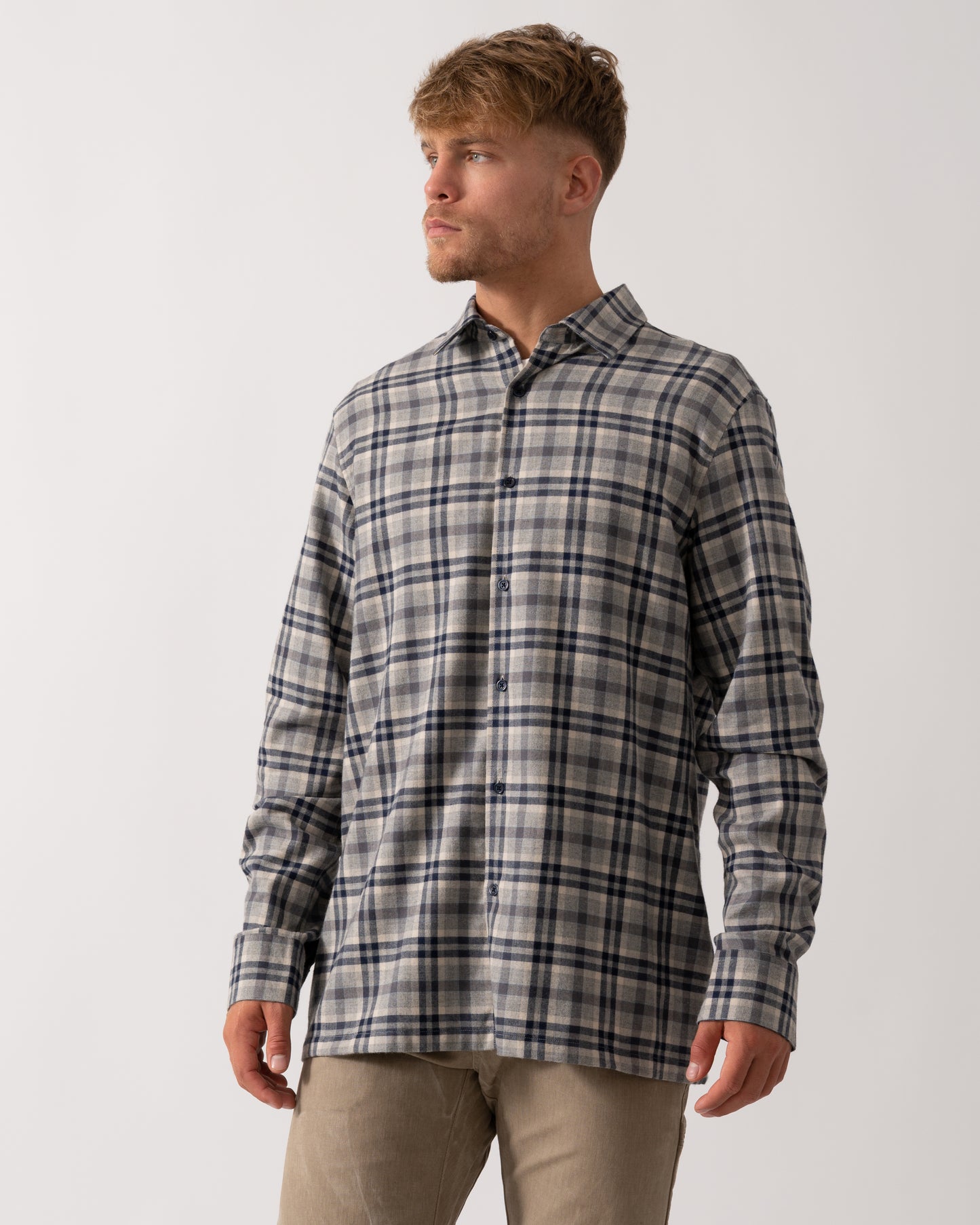 Oliver Sweeney Barnham Mens Long Sleeve Linen Shirt - Navy/Grey Check