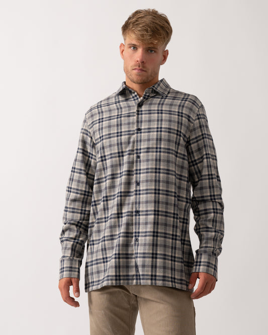 Oliver Sweeney Barnham Mens Long Sleeve Linen Shirt - Navy/Grey Check