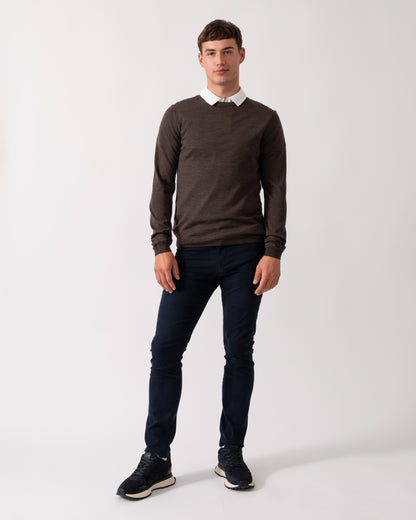 Oliver Sweeney Camber Mens Crew Neck Jumper - Chocolate Marl