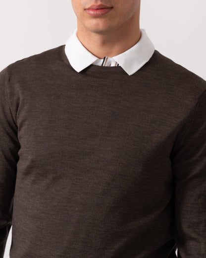 Oliver Sweeney Camber Mens Crew Neck Jumper - Chocolate Marl