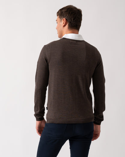 Oliver Sweeney Camber Mens Crew Neck Jumper - Chocolate Marl