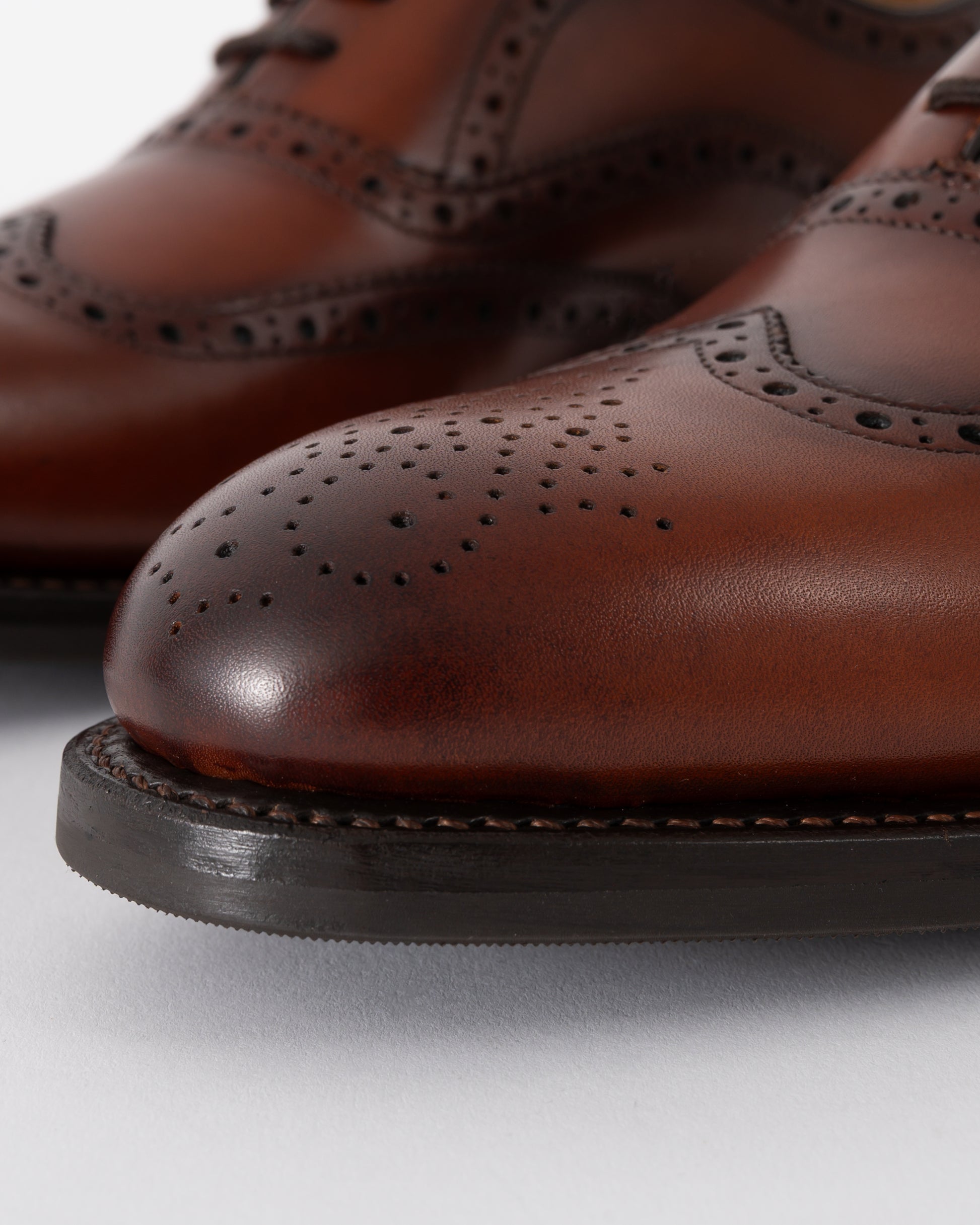 detail of Oliver Sweeney Hunstanton Hand Antiqued Calf Leather Mens Oxford Shoes in Cognac