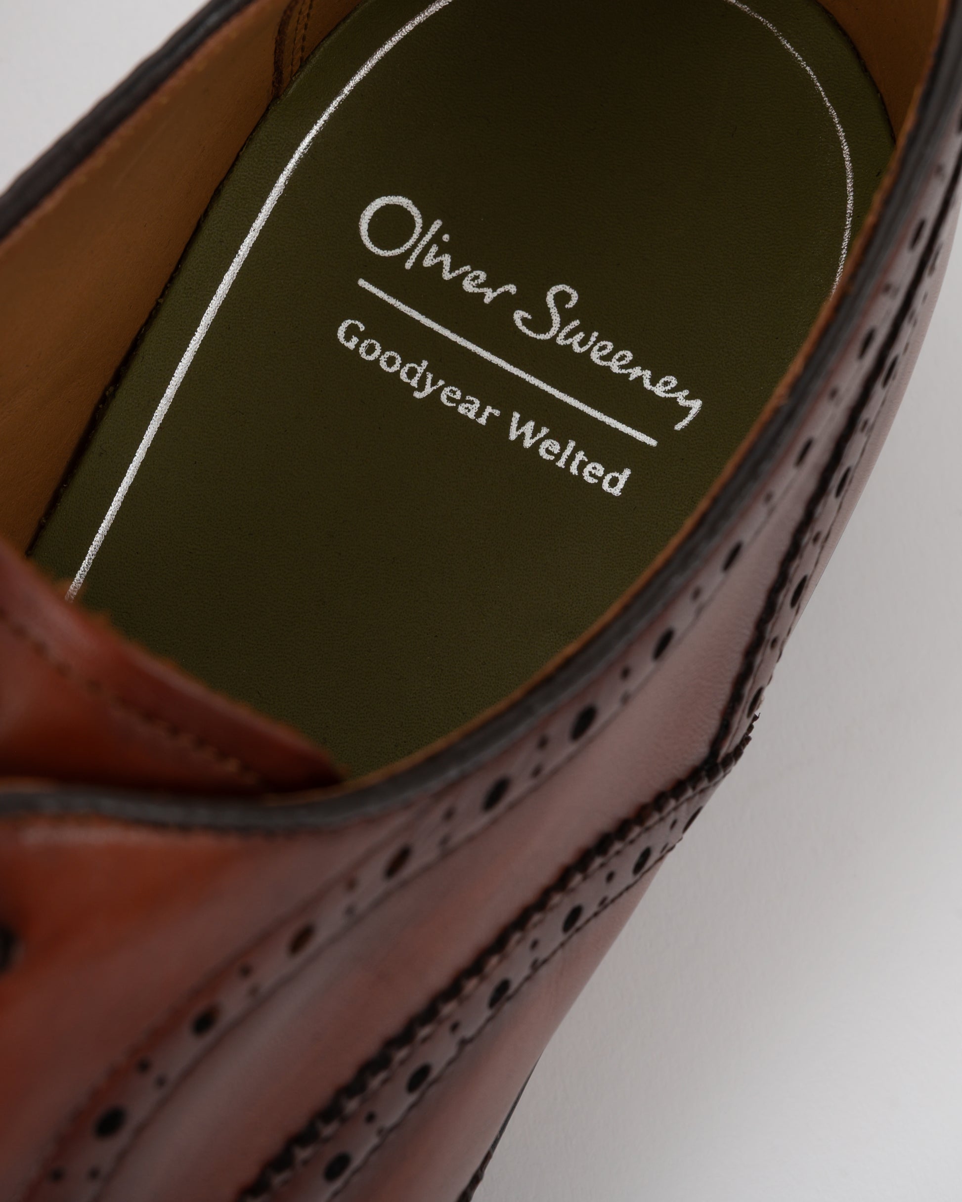 insole of Oliver Sweeney Hunstanton Hand Antiqued Calf Leather Mens Oxford Shoes in Cognac