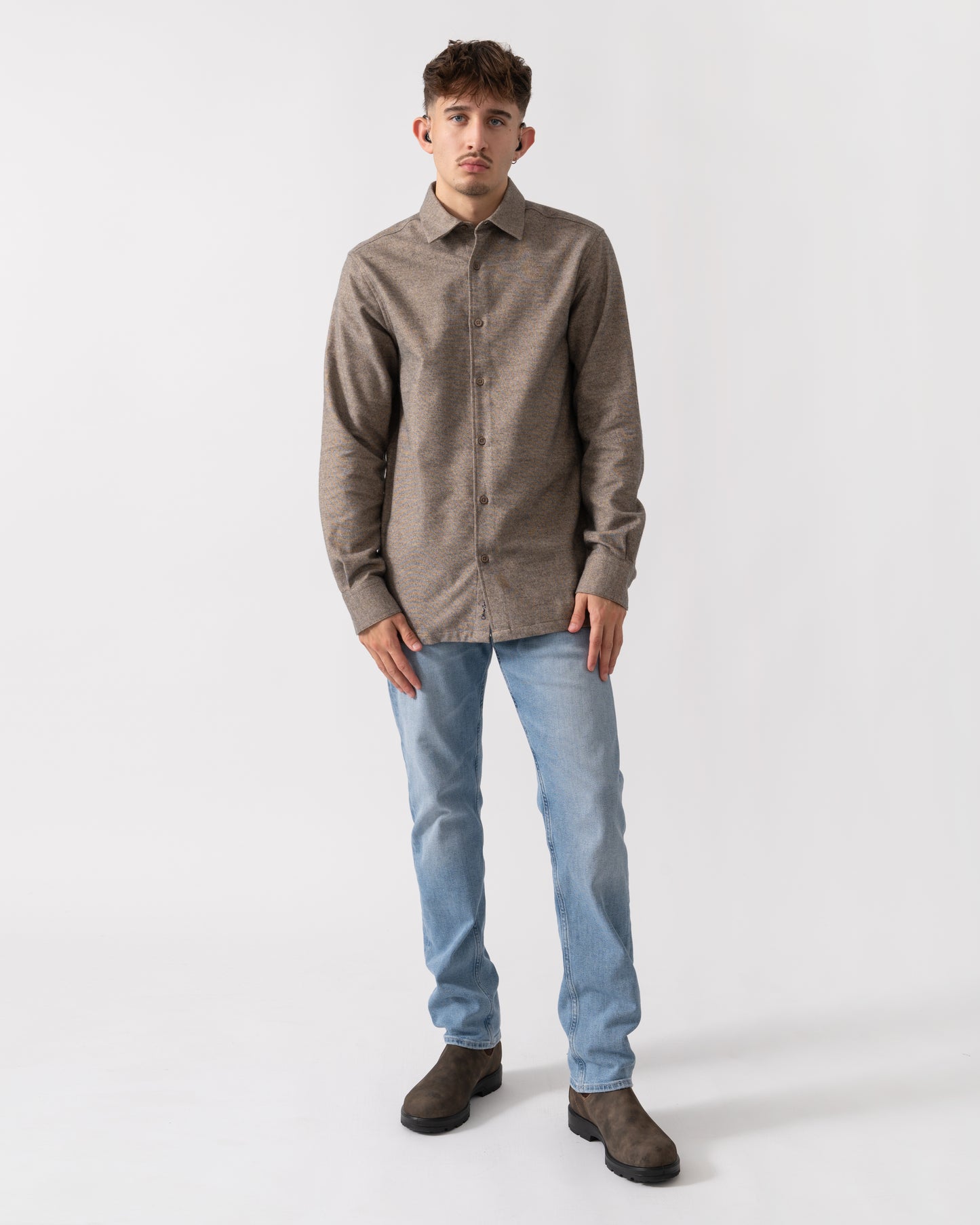 Oliver Sweeney Barnham Mens Long Sleeve Linen Shirt - Mole