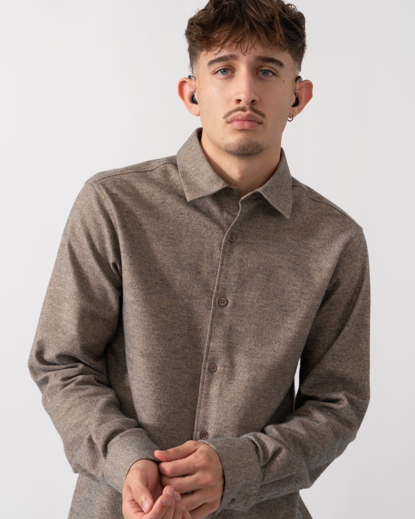 Oliver Sweeney Barnham Mens Long Sleeve Linen Shirt - Mole