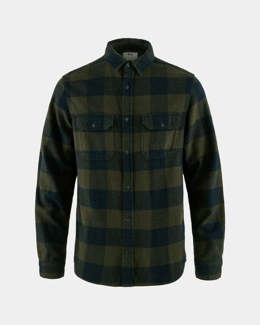 Fjallraven Ovik Heavy Flannel Mens Shirt - Deep Forest-Dark Navy 662-555